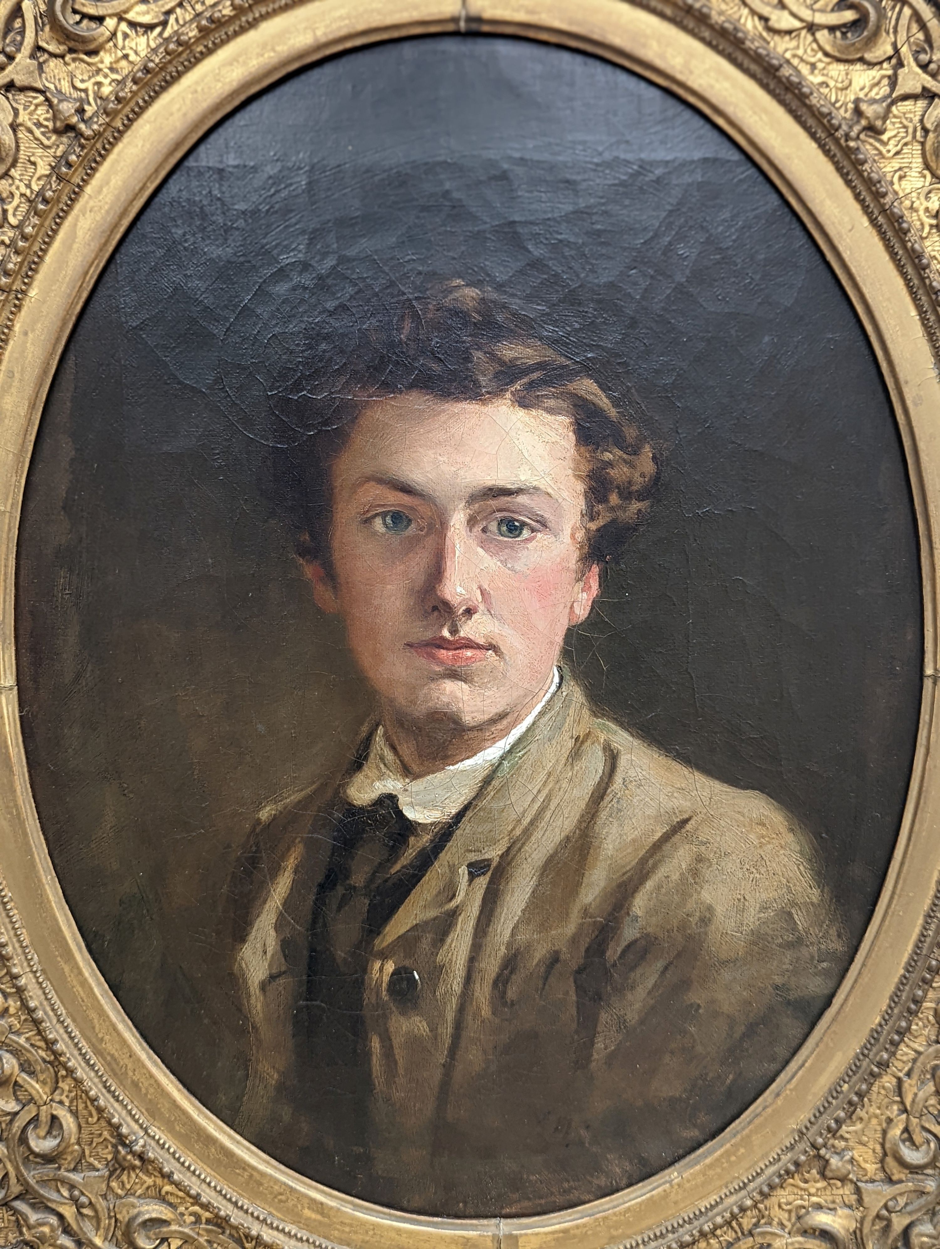 19th century English School, oil on canvas, oval portrait of a young gentleman in gilt frame, dated 1862, 40 x 29.5cm